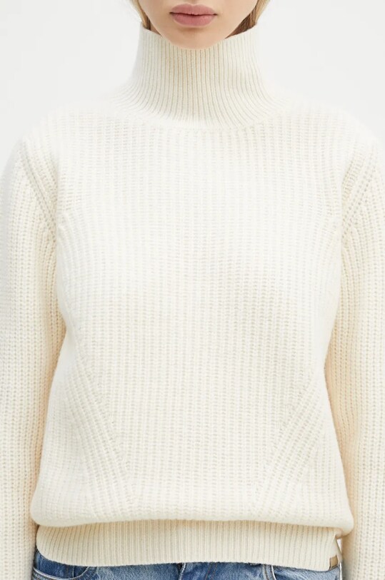 Woolrich sweter wełniany Canberra Turtleneck beżowy CFWWKN0329FRUF0712.UF07