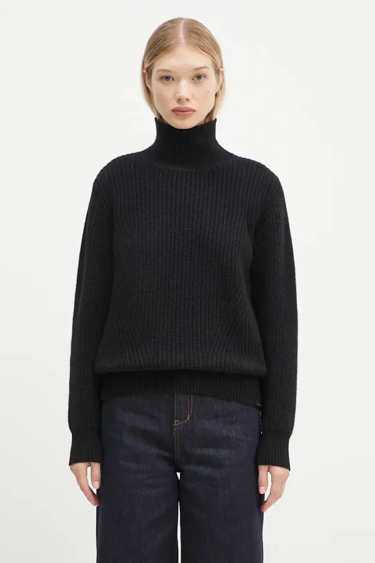 Μάλλινο πουλόβερ Woolrich Canberra Turtleneck απλό μαύρο CFWWKN0329FRUF0712.UF07