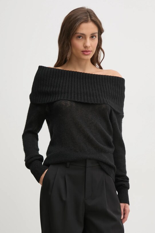 Sisley sweter z domieszką wełny melanż czarny 1026M201Z