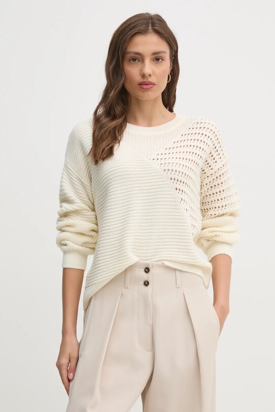 Sisley pulover din amestec de lana grosime medie bej 1076M1062