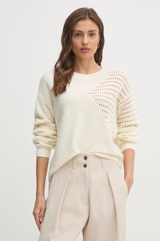 Pulover s primesjo volne Sisley Srednje debeline bež 1076M1062