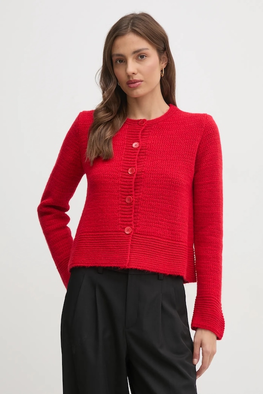 Sisley kardigan z domieszką wełny z domieszką wełny czerwony 1176M500N