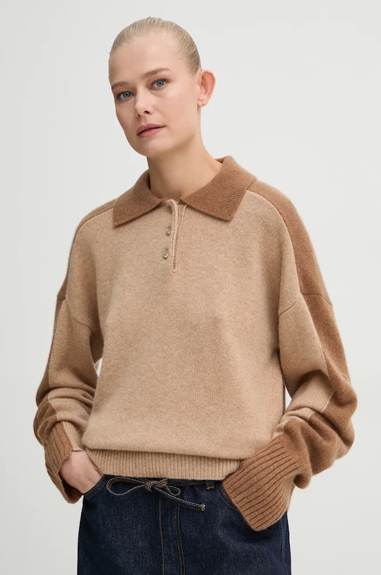 Pulover od kašmira AERON vuna smeđa PU268548