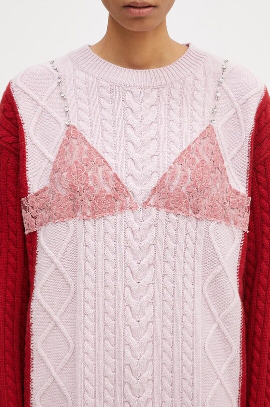 Andersson Bell sweter wełniany Lace Lingerie Boyfriend-Fit Knit różowy atb1183w