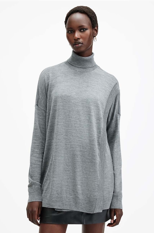 Vlněný svetr AllSaints BERN WRAP JUMPER rolák šedá W028KB