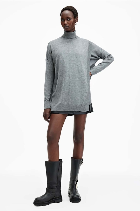 Vlněný svetr AllSaints BERN WRAP JUMPER šedá W028KB