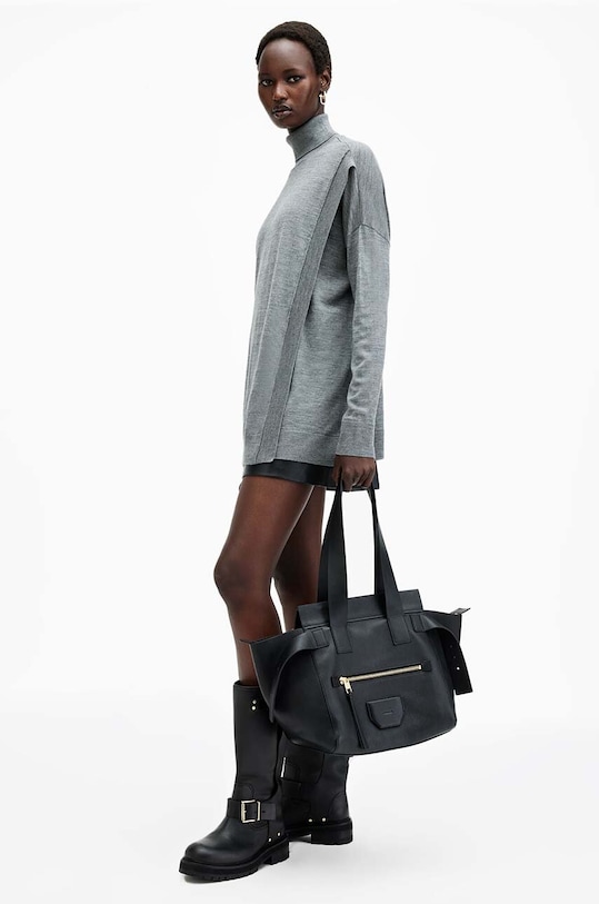 Vlněný svetr AllSaints BERN WRAP JUMPER W028KB šedá