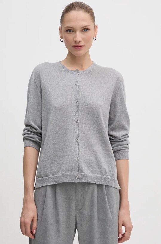 Sandro Ferrone cardigan din lana uni gri SFS69YBEQUAD