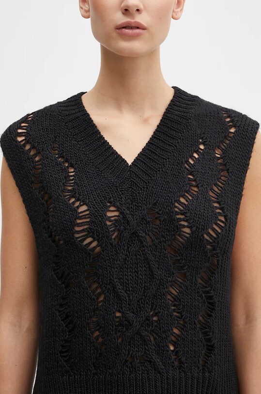 Our Legacy wool gilet Cable Michigan Tank black W4243CBF