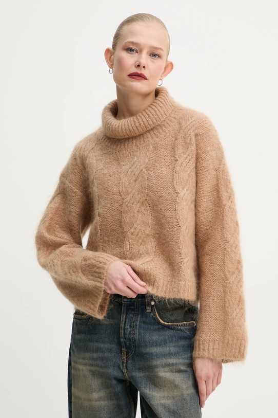 Stand Studio sweter wełniany Britt Polo wełna brązowy 66358.8712