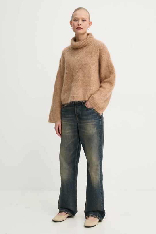 Stand Studio sweter wełniany Britt Polo 66358.8712 brązowy AW24