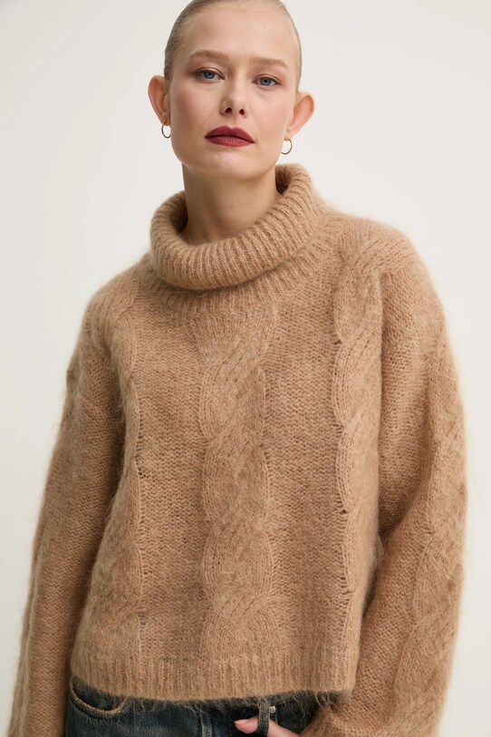 Stand Studio sweter wełniany Britt Polo brązowy 66358.8712