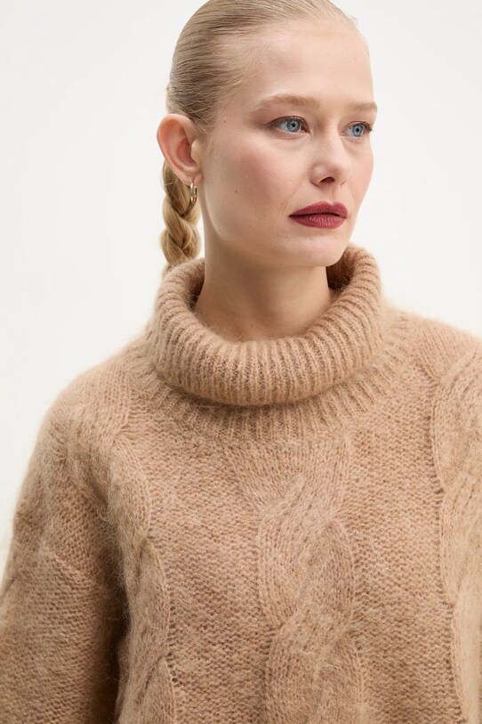 Stand Studio sweter wełniany Britt Polo 66358.8712 brązowy