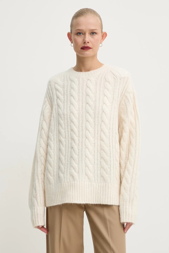 Stand Studio sweter wełniany Ina Sweater okrągły beżowy 66362.8713