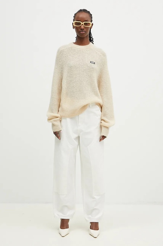 Vlněný svetr Rotate Light Knit Logo 1128671876 béžová