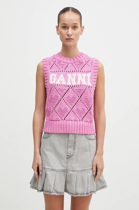 GANNI gilet Cotton Rope Short Vest Planet friendly pink K2317