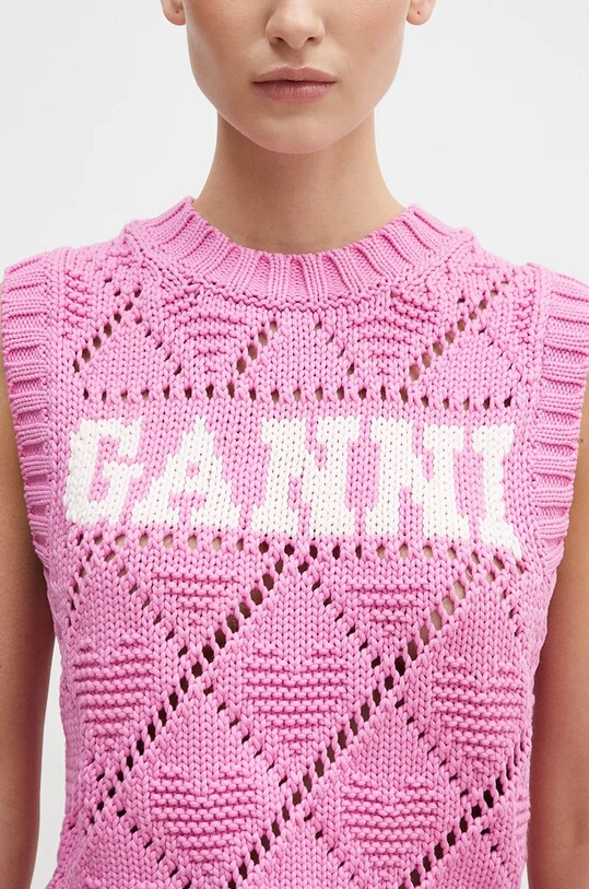 GANNI gilet Cotton Rope Short Vest pink K2317