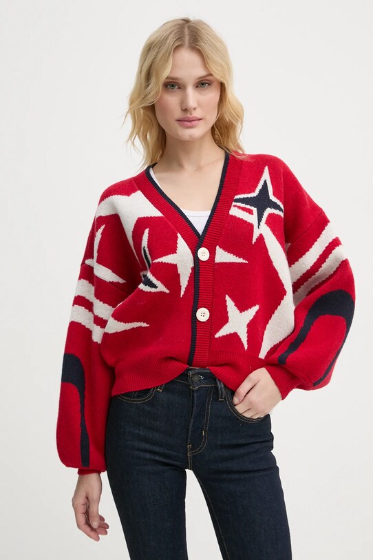 Шерстяной кардиган G-Star шерсть красный D25730.D939