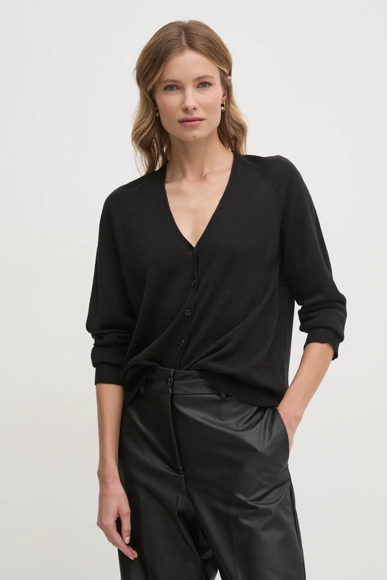 Вовняний кардиган Sandro Ferrone тонкий чорний SFS69YBEQUOTA