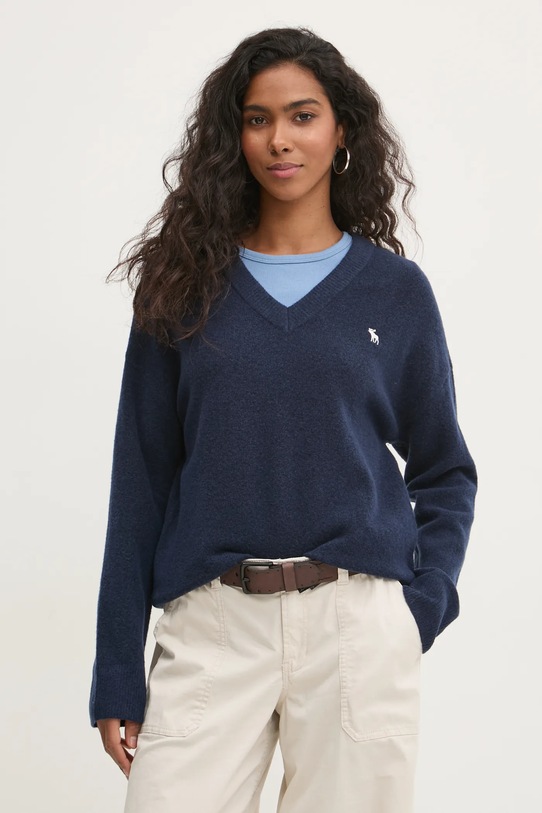Vlněný svetr Abercrombie & Fitch V výstřih námořnická modř KI150.4391.200
