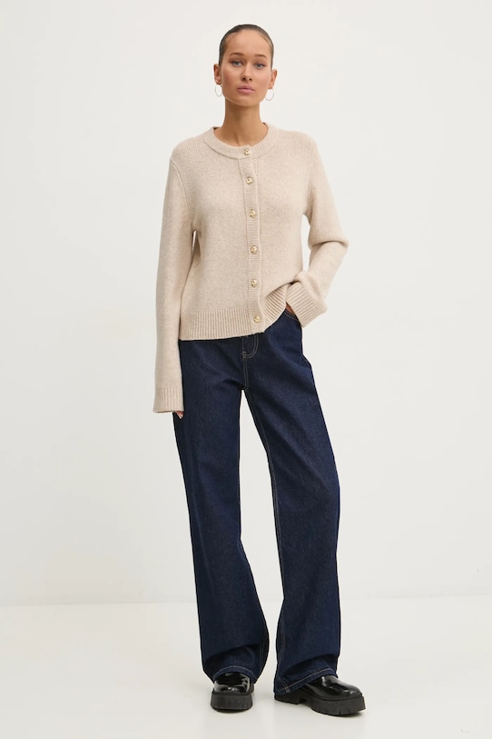 Abercrombie & Fitch kardigan z domieszką wełny KI150.4429.410 beżowy AW24