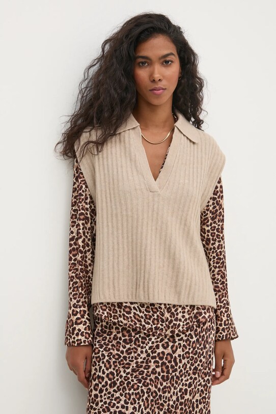 Pedro del Hierro kamizelka z domieszką wełny szpic beżowy 5508907