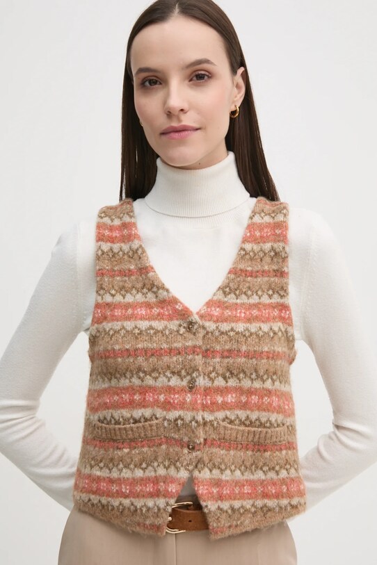 Жилетка с примесью шерсти Hoss Intropia без подкладки коричневый 6318058