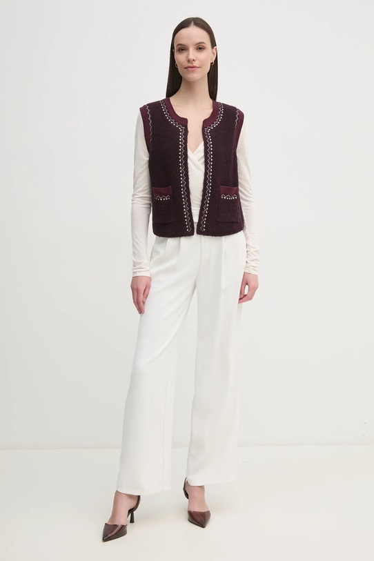 Hoss Intropia kamizelka wełniana dzianina bordowy 6318062