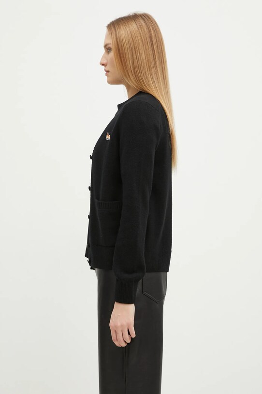 Maison Kitsuné kardigan wełniany Baby Fox Patch LW00507KT1006 czarny AW24