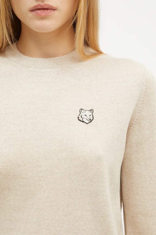 Vuneni pulover Maison Kitsuné Bold Fox Head Patch bež MW00801KT1036