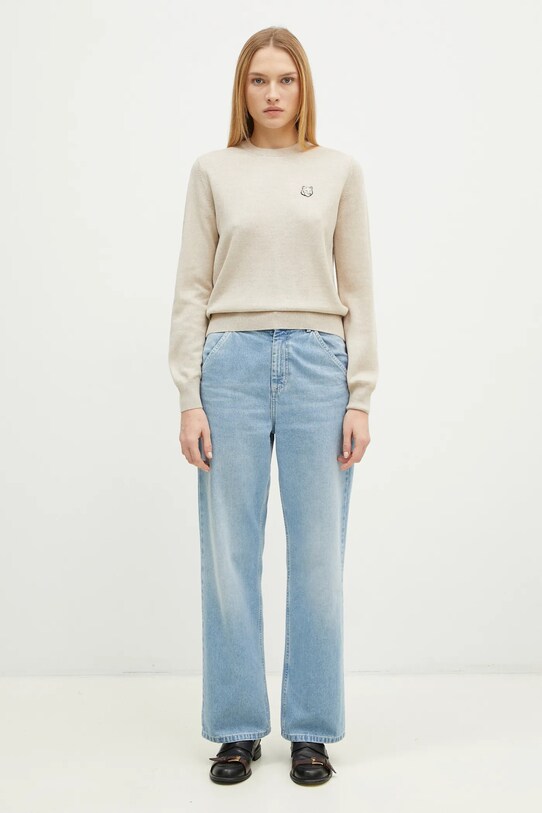 Vuneni pulover Maison Kitsuné Bold Fox Head Patch MW00801KT1036 bež