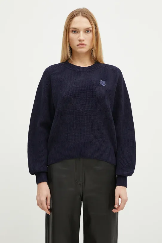 Maison Kitsuné maglione in lana Bold Fox Head Patch semplice blu navy LW00814KT1093