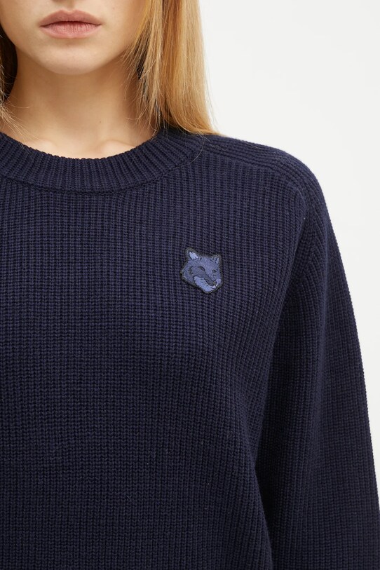 Maison Kitsuné sweter wełniany Bold Fox Head Patch granatowy LW00814KT1093