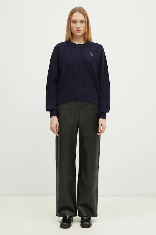 Maison Kitsuné maglione in lana Bold Fox Head Patch LW00814KT1093 blu navy