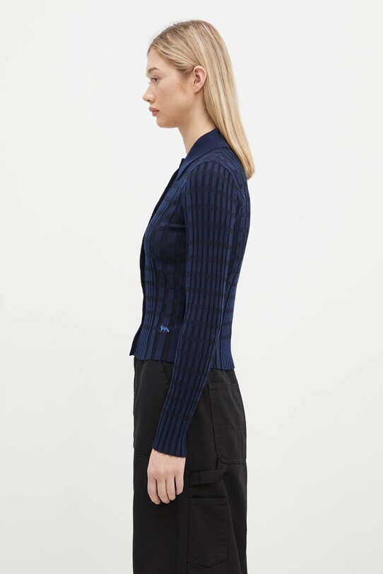Vlnený kardigán Maison Kitsuné Checked NW00412KF0003 tmavomodrá AW24