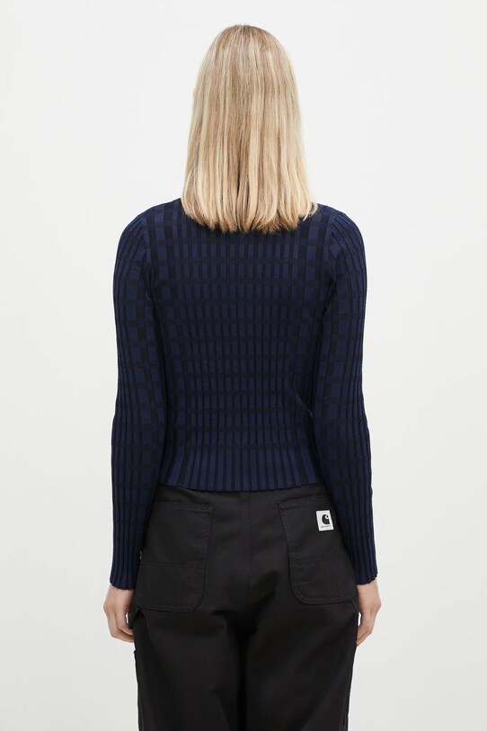 Oblečenie Vlnený kardigán Maison Kitsuné Checked NW00412KF0003 tmavomodrá