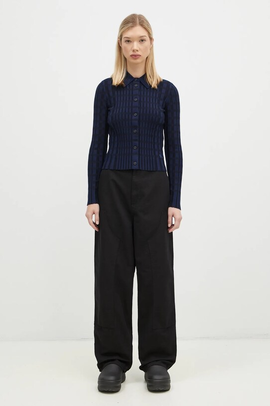 Vlnený kardigán Maison Kitsuné Checked NW00412KF0003 tmavomodrá