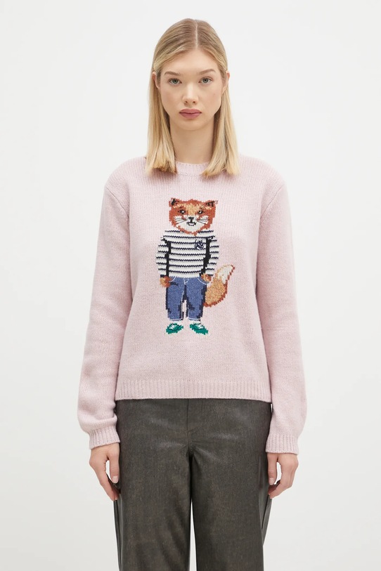 Maison Kitsuné maglione in lana Dressed Fox Intarsia stampa all-over rosa NW00809KH0002