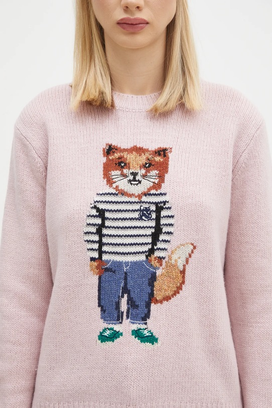 Maison Kitsuné maglione in lana Dressed Fox Intarsia rosa NW00809KH0002