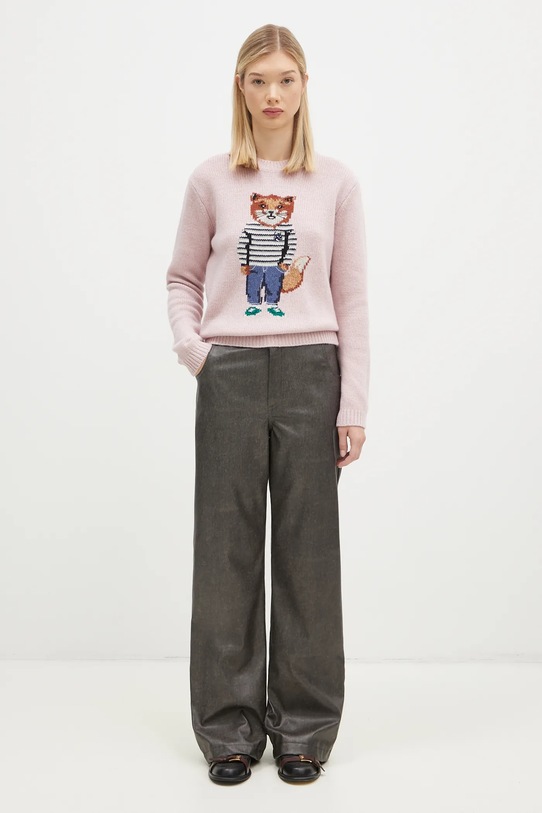 Maison Kitsuné maglione in lana Dressed Fox Intarsia NW00809KH0002 rosa