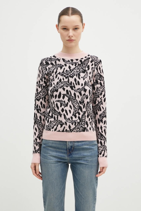 Fiorucci sweter z domieszką wełny Pink Banimalier okrągły różowy W01FPKSW195KN03PN04