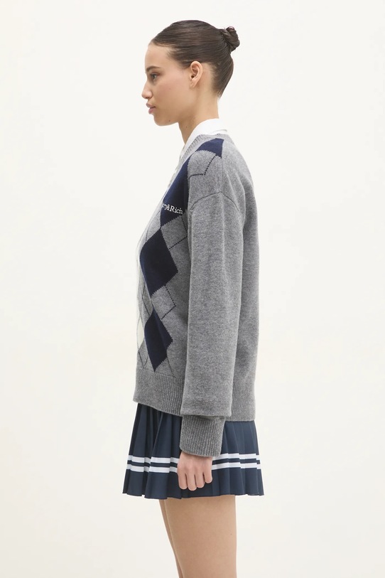 Sporty & Rich maglione in lana Serif Logo Argyle WS080511300GY03 grigio AW24