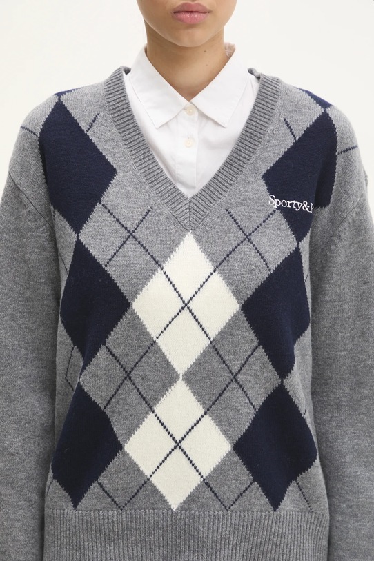 Sporty & Rich maglione in lana Serif Logo Argyle grigio WS080511300GY03