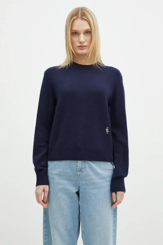 Sporty & Rich cashmere jumper SRC Wool Cashmere medium thickness navy WS012506302BL32