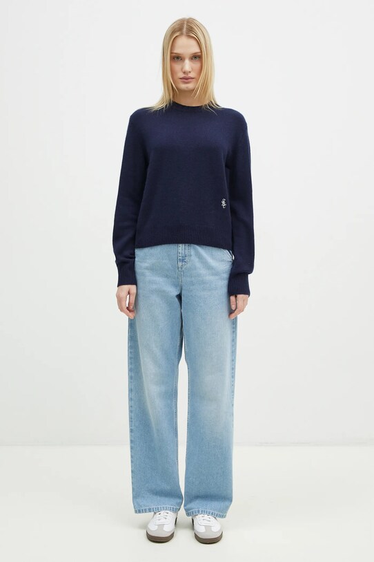 Sporty & Rich sweter kaszmirowy SRC Wool Cashmere granatowy WS012506302BL32