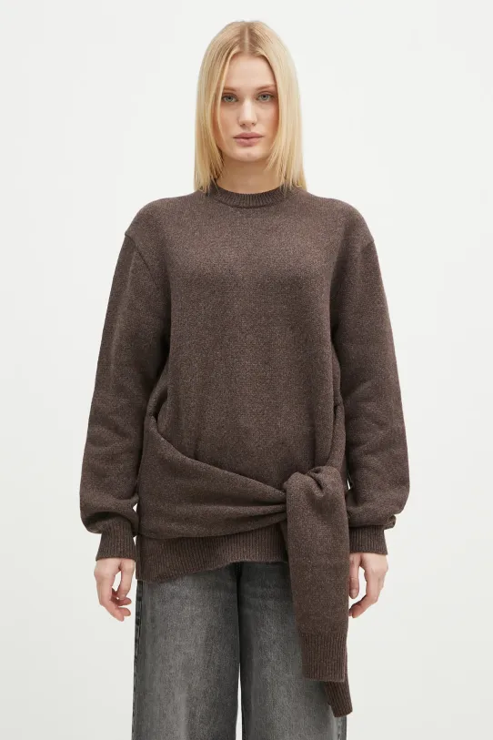 Πουλόβερ με προσθήκη μαλλιού JW Anderson Draped Tie Front Jumper απλό καφέ KW1263.YN0384.958