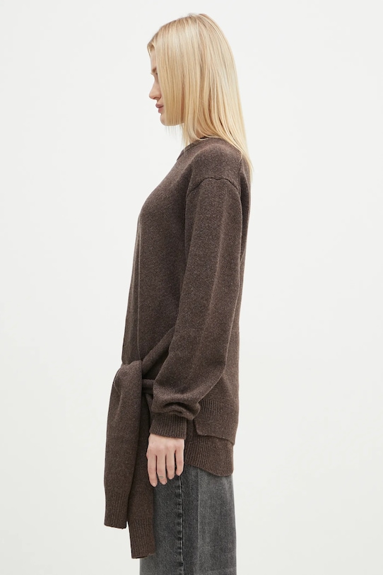 Πουλόβερ με προσθήκη μαλλιού JW Anderson Draped Tie Front Jumper KW1263.YN0384.958 καφέ AW24