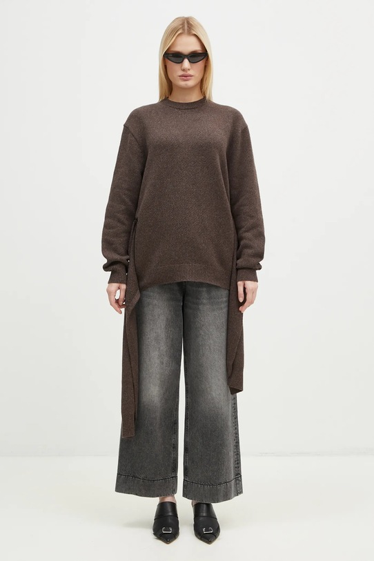 Πουλόβερ με προσθήκη μαλλιού JW Anderson Draped Tie Front Jumper KW1263.YN0384.958 καφέ