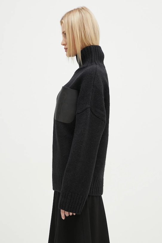 JW Anderson sweter wełniany Leather Patch Pocket Jumper KW1292.YN0367.999 czarny AW24