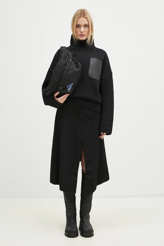 JW Anderson sweter wełniany Leather Patch Pocket Jumper KW1292.YN0367.999 czarny